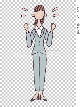 Illustration of a woman in a suit making a fist pump Illustration of a woman in a suit making a fist pump 124032995