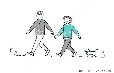 シニア夫婦が健康にお散歩 124033010