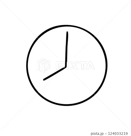 シンプルな手描きの時計　八時のモノクロ単品イラスト 124033219