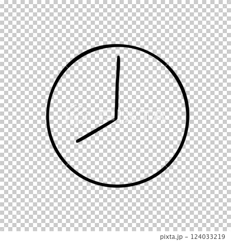 シンプルな手描きの時計　八時のモノクロ単品イラスト 124033219