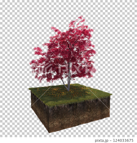 Autumn tree and soil cut under it. isolate on a transparent background, 3D illustration, cg render Autumn tree and soil cut under it. isolate on a transparent background, 3D illustration, cg render 124033675