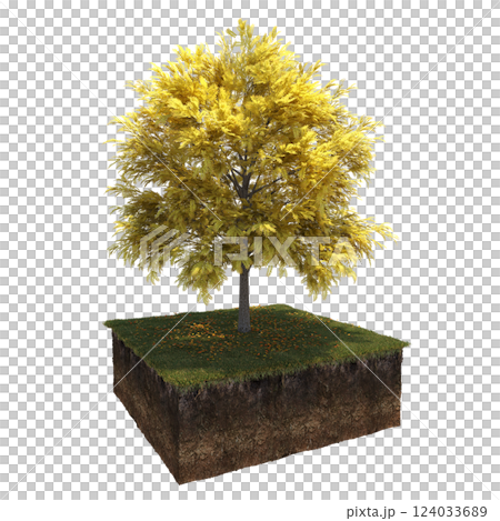 Autumn tree and soil cut under it. isolate on a transparent background, 3D illustration, cg render 124033689