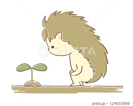 二葉を見るハリネズミのイラスト 124033898
