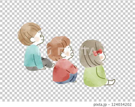 Three Children Sitting - Watercolor Three Children Sitting - Watercolor 124034202