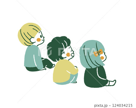 座っている3人の子供-4色 124034215