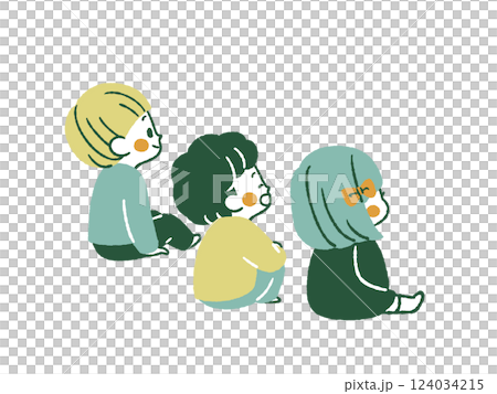 座っている3人の子供-4色 124034215