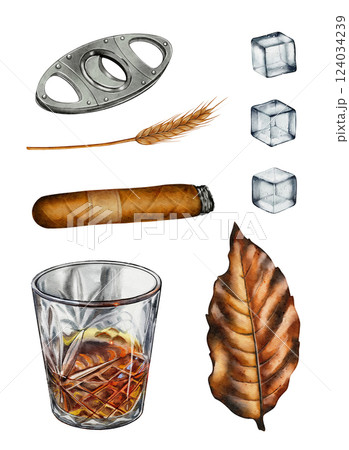 Whiskey and Cigar. Gentleman Style Whiskey and Cigar. Gentleman Style 124034239