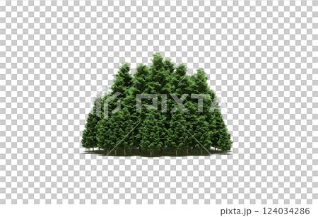 group of trees isolated on a transparent background, forest, sketch, outline illustration, cg render 124034286