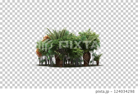 group of trees isolated on a transparent background, forest, sketch, outline illustration, cg render 124034298