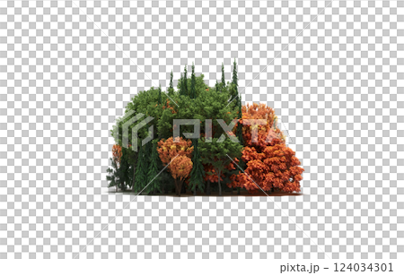 group of trees isolated on a transparent background, forest, sketch, outline illustration, cg render 124034301