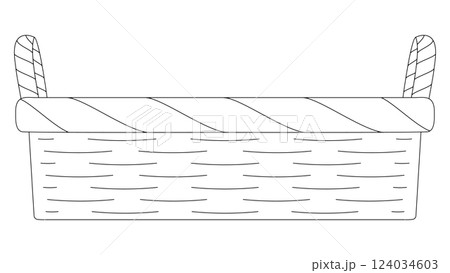 モノクロ線画のバスケットかごのイラスト素材 124034603