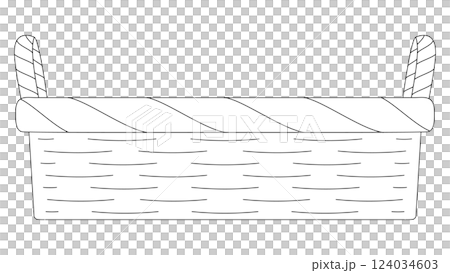 モノクロ線画のバスケットかごのイラスト素材 124034603
