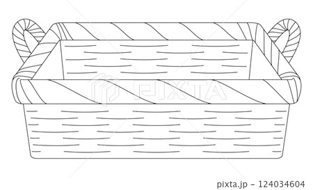 モノクロ線画のバスケットかごのイラスト素材 モノクロ線画のバスケットかごのイラスト素材 124034604