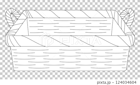 モノクロ線画のバスケットかごのイラスト素材 モノクロ線画のバスケットかごのイラスト素材 124034604