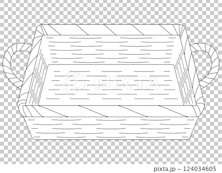 モノクロ線画のバスケットかごのイラスト素材 124034605