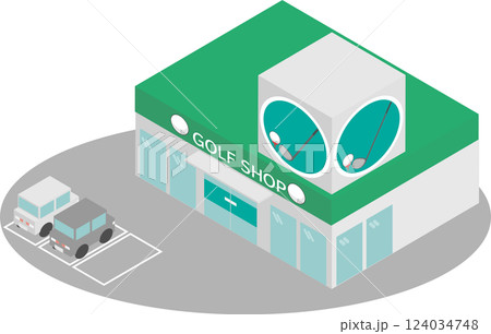 アイソメトリックなゴルフ道具のお店の外観イメージ素材 124034748