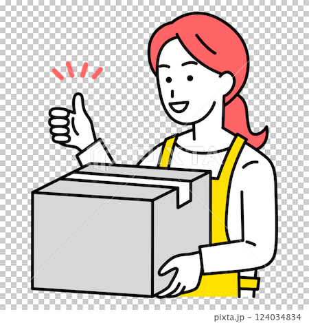 一位女店員一邊提著行李一邊豎起大拇指 124034834