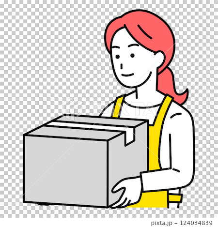 A female store clerk carrying luggage A female store clerk carrying luggage 124034839