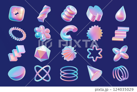 3D Abstract holographic shape set 124035029