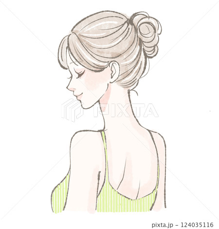 横顔・背中・女性・女の子のイラスト素材 横顔・背中・女性・女の子のイラスト素材 124035116