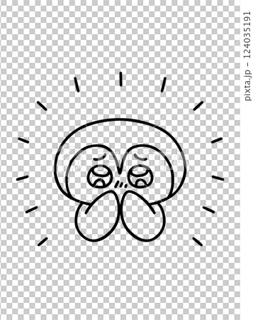 目をキラキラ輝かせて感動するペンギン　線画 124035191