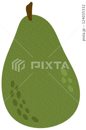 Geen whole avocado. Hand drawn cartoon fruit illustration on white background.	 124035332