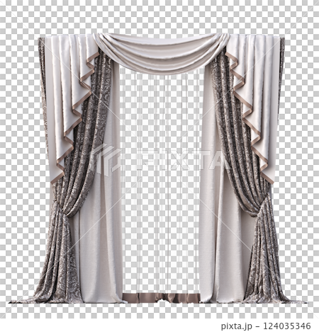 curtain isolated on a transparent background, interior decorations, 3D illustration, cg render curtain isolated on a transparent background, interior decorations, 3D illustration, cg render 124035346