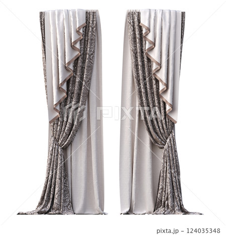 curtain isolated on a transparent background, interior decorations, 3D illustration, cg render curtain isolated on a transparent background, interior decorations, 3D illustration, cg render 124035348