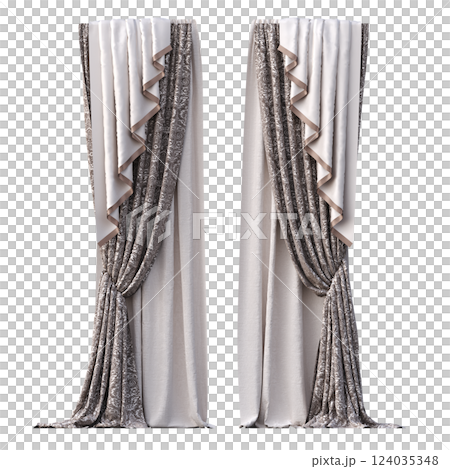 curtain isolated on a transparent background, interior decorations, 3D illustration, cg render curtain isolated on a transparent background, interior decorations, 3D illustration, cg render 124035348