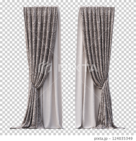 curtain isolated on a transparent background, interior decorations, 3D illustration, cg render curtain isolated on a transparent background, interior decorations, 3D illustration, cg render 124035349