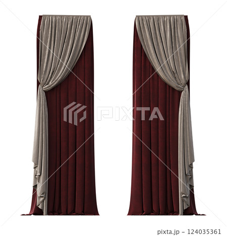 curtain isolated on a transparent background, interior decorations, 3D illustration, cg render curtain isolated on a transparent background, interior decorations, 3D illustration, cg render 124035361