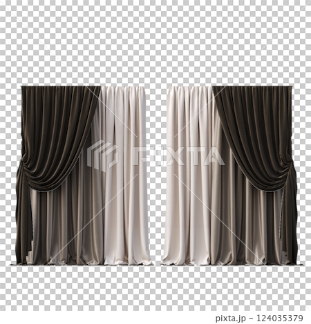 curtain isolated on a transparent background, interior decorations, 3D illustration, cg render curtain isolated on a transparent background, interior decorations, 3D illustration, cg render 124035379