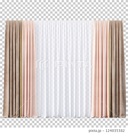 curtain isolated on a transparent background, interior decorations, 3D illustration, cg render curtain isolated on a transparent background, interior decorations, 3D illustration, cg render 124035382