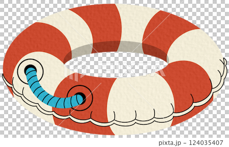 Striped orange and blue Lifebuoy With Rope. Summer pool rubber ring. Swim ring on white background. Striped orange and blue Lifebuoy With Rope. Summer pool rubber ring. Swim ring on white background. 124035407