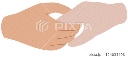 Reconciliation concept. Cupid couple reconciles, holding hands on white background. 124035408