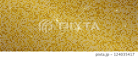 Abstract mosaic pattern for a nightclub or disco. Disco ball texture. Yellow gold shining backdrop. Gradient retro grid Vector illustration 124035417
