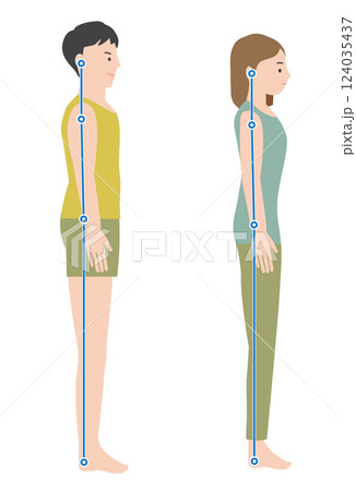 理想的な良い姿勢で立つ男性と女性のイラストセット 124035437