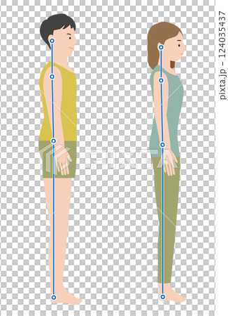Illustration set of men and women standing in ideal good posture 124035437
