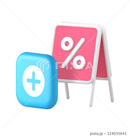 Shopping sale discount badge with add goods button 3d icon realistic vector illustration 124035641