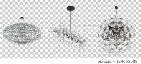 crystal chandelier for the interior isolated on transparent background, home lighting, 3D illustration, cg render 124035689