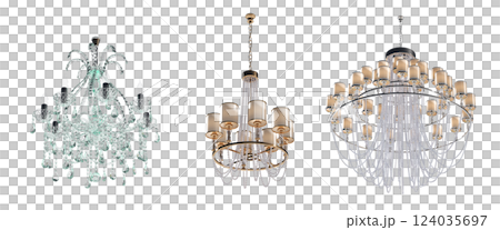 crystal chandelier for the interior isolated on transparent background, home lighting, 3D illustration, cg render 124035697