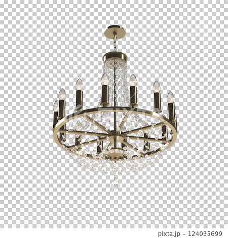 crystal chandelier for the interior isolated on transparent background, home lighting, 3D illustration, cg render 124035699