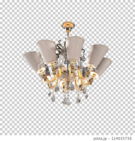 crystal chandelier for the interior isolated on transparent background, home lighting, 3D illustration, cg render crystal chandelier for the interior isolated on transparent background, home lighting, 3D illustration, cg render 124035738