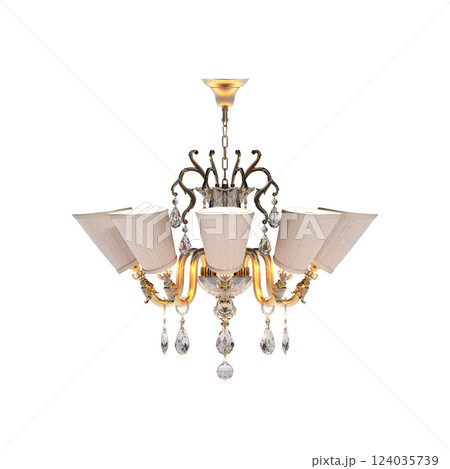 crystal chandelier for the interior isolated on transparent background, home lighting, 3D illustration, cg render 124035739