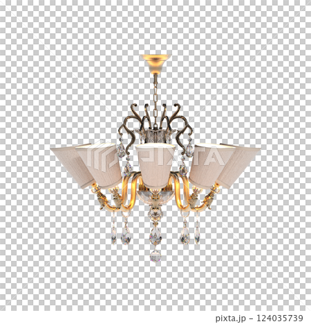 crystal chandelier for the interior isolated on transparent background, home lighting, 3D illustration, cg render 124035739