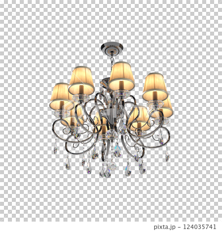 crystal chandelier for the interior isolated on transparent background, home lighting, 3D illustration, cg render crystal chandelier for the interior isolated on transparent background, home lighting, 3D illustration, cg render 124035741