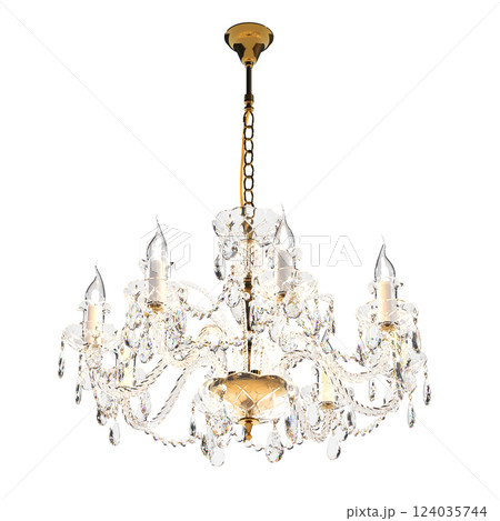 crystal chandelier for the interior isolated on transparent background, home lighting, 3D illustration, cg render 124035744