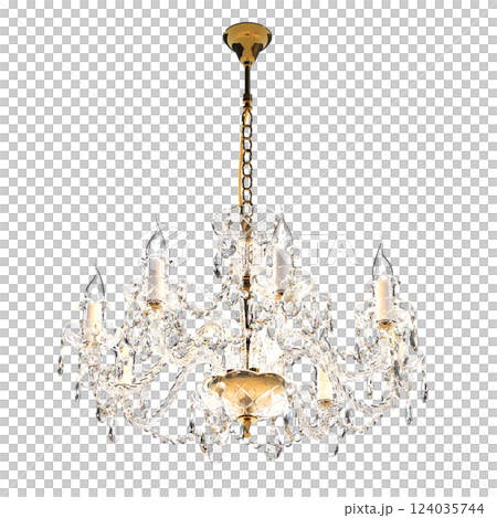 crystal chandelier for the interior isolated on transparent background, home lighting, 3D illustration, cg render 124035744