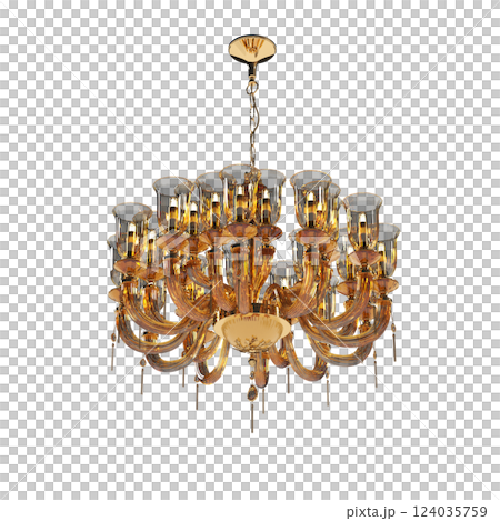 crystal chandelier for the interior isolated on transparent background, home lighting, 3D illustration, cg render crystal chandelier for the interior isolated on transparent background, home lighting, 3D illustration, cg render 124035759