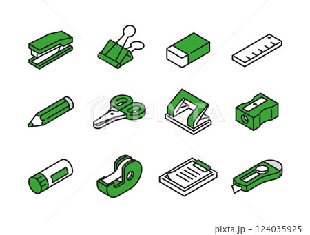 文房具アイソメアイコンセット 文房具アイソメアイコンセット 124035925